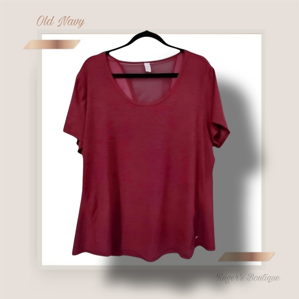 🌿Old Navy Active Women's XXL Maroon Althetic Top with Back Mesh Panel Top - Picture 3 of 10